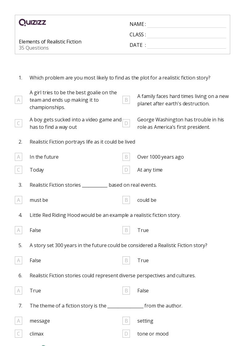 50+ Realistic Fiction worksheets for 7th Grade on Quizizz Free & Printable