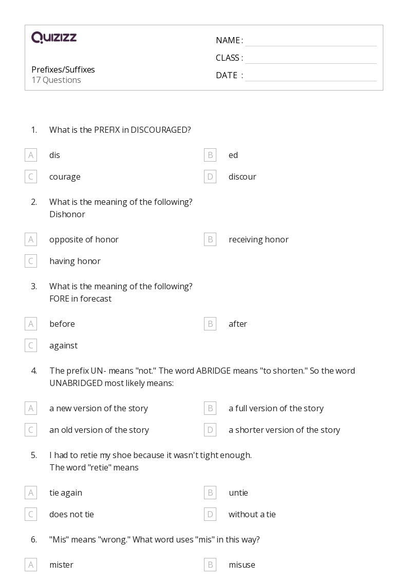 50+ Prefixes worksheets for 7th Grade on Quizizz Free & Printable