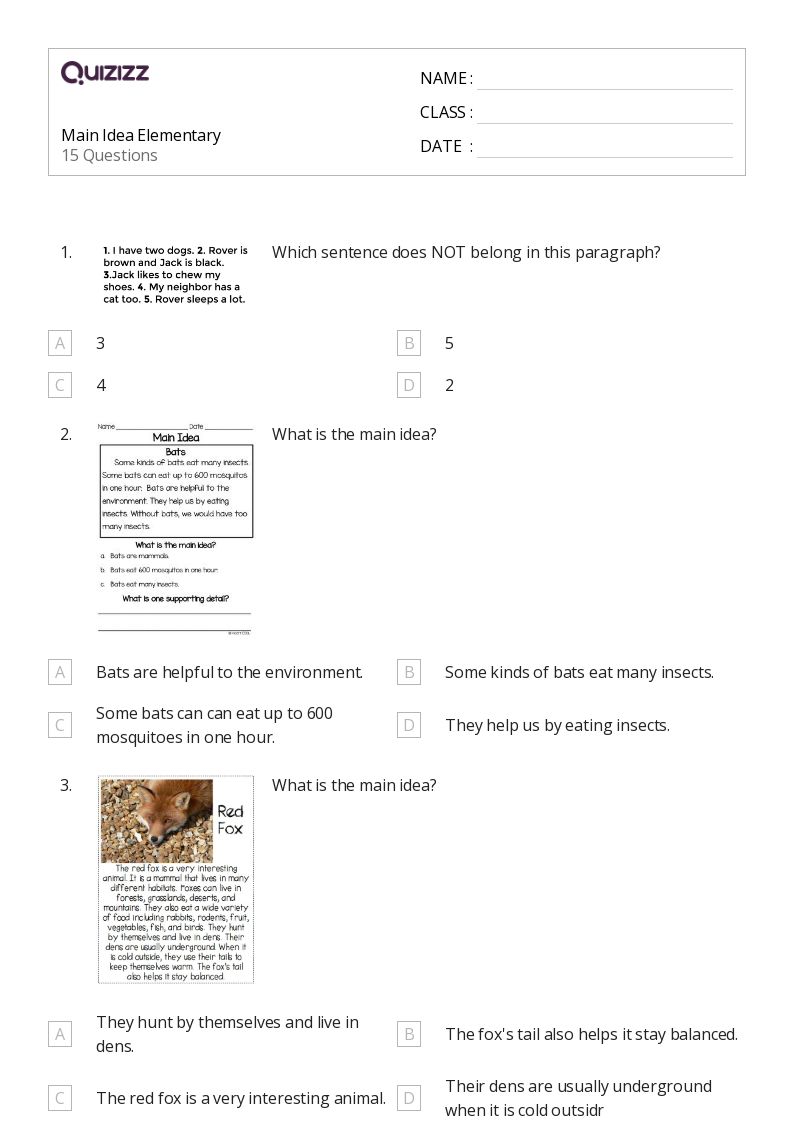 50+ Identifying the Main Idea worksheets for 3rd Grade on Quizizz