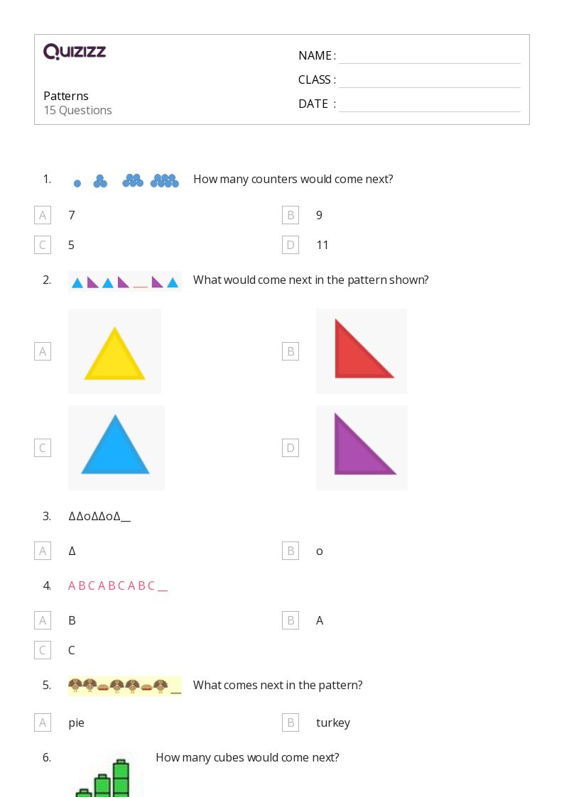 50+ Shape Patterns worksheets for 3rd Grade on Quizizz Free & Printable