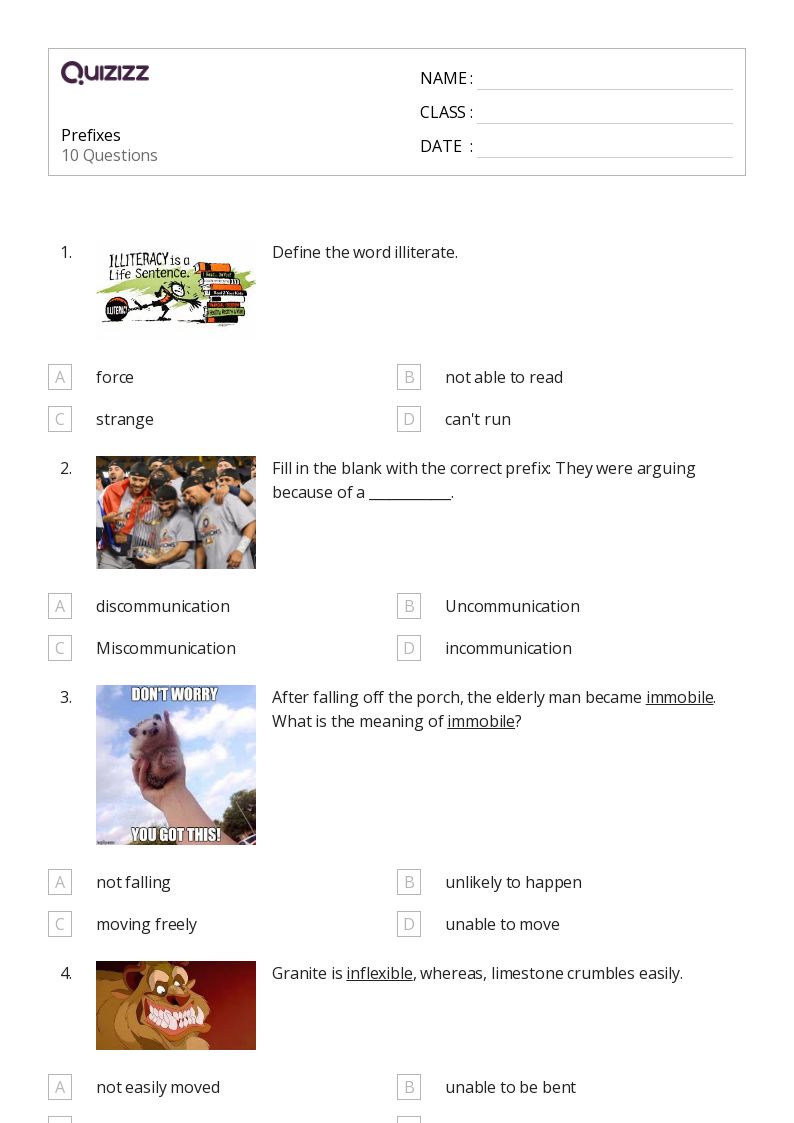 50+ Prefixes worksheets for 6th Grade on Quizizz Free & Printable