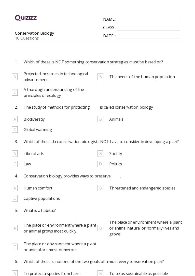 50+ Biology worksheets on Quizizz | Free & Printable