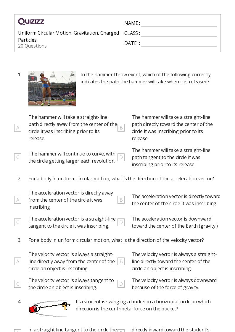 50+ centripetal force and gravitation worksheets for 10th Class on Quizizz Free & Printable