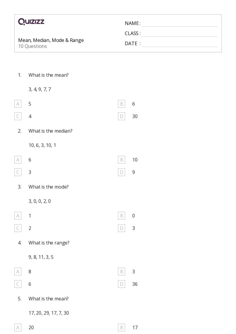 50+ Mean, Median, and Mode worksheets for 3rd Grade on Quizizz Free & Printable