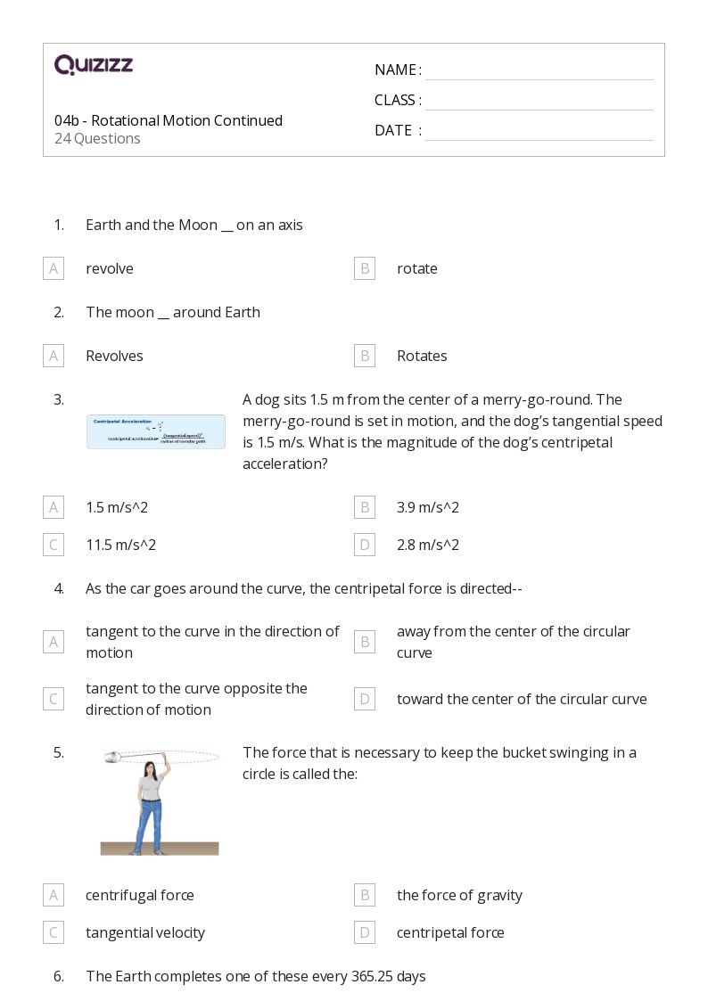 50+ centripetal acceleration worksheets on Quizizz Free & Printable
