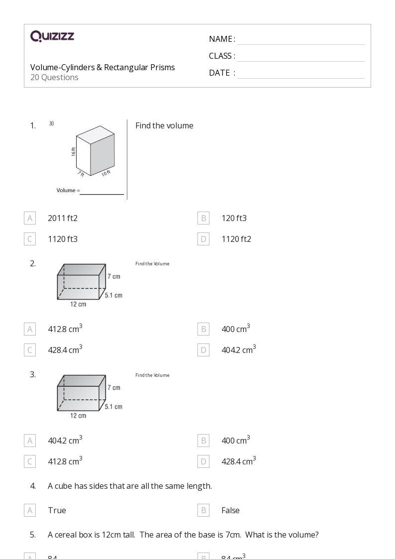 50+ Cylinders worksheets for 6th Grade on Quizizz Free & Printable