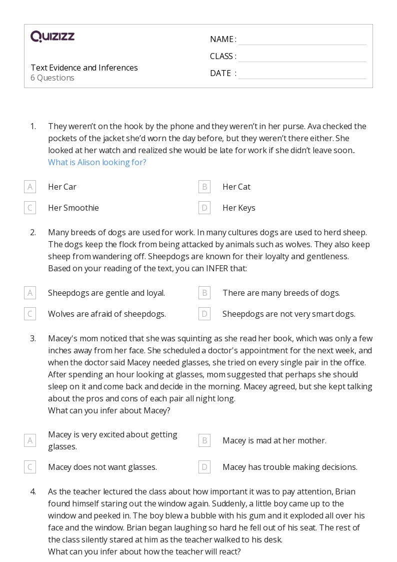 50+ Text Evidence worksheets for 6th Grade on Quizizz Free & Printable