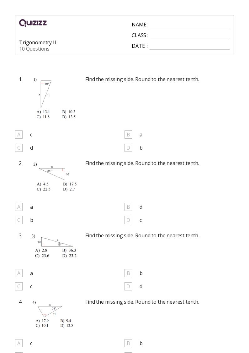 50+ trigonometry worksheets for 9th Grade on Quizizz Free & Printable