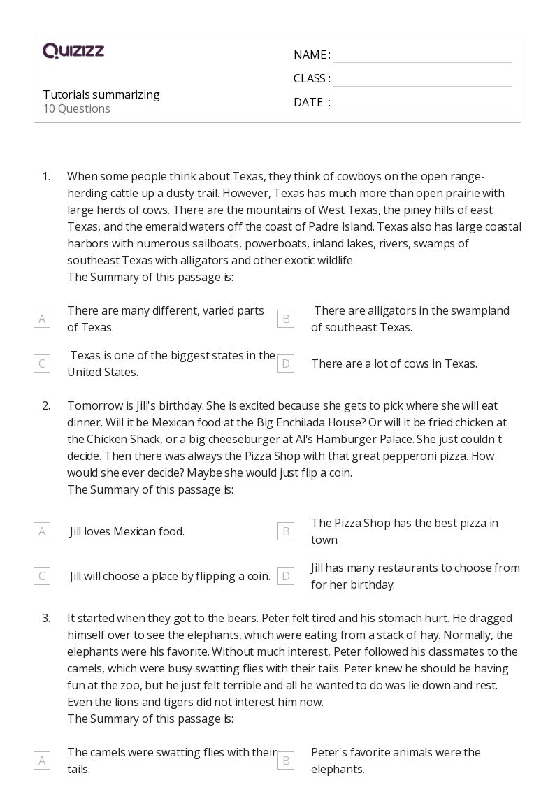 50+ Summarizing worksheets for 3rd Class on Quizizz Free & Printable