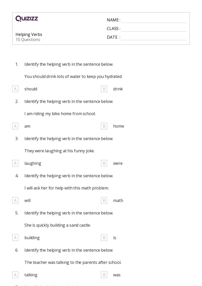 50+ Helping Verbs worksheets for 3rd Grade on Quizizz Free & Printable