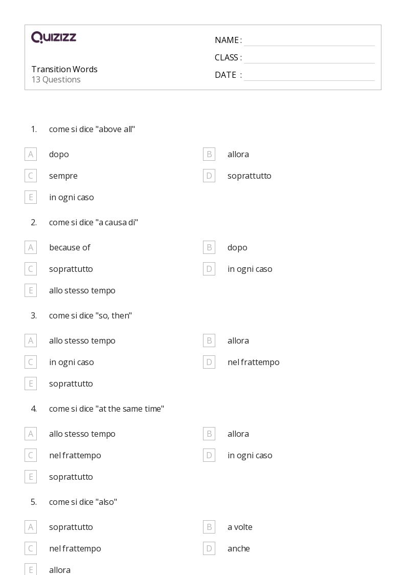 50+ Transition Words worksheets for 6th Year on Quizizz Free & Printable