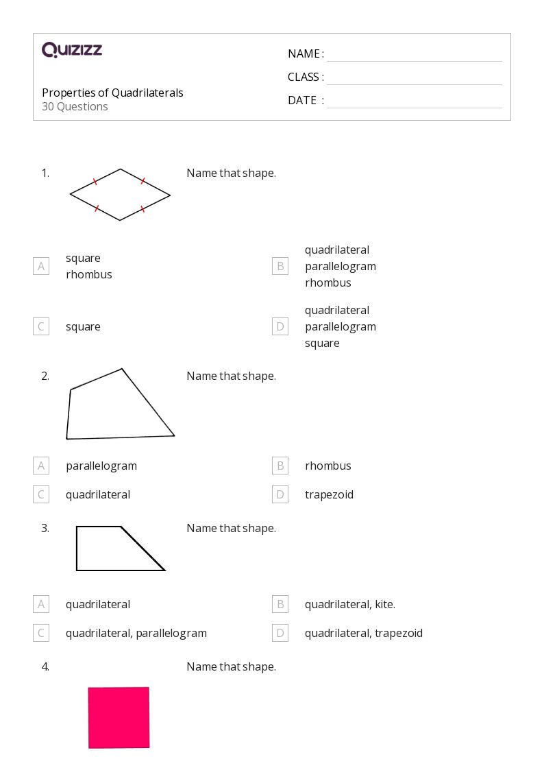 50+ properties of quadrilaterals worksheets for 10th Class on Quizizz