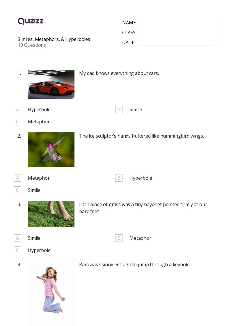 50+ Metaphors worksheets for 4th Grade on Quizizz | Free & Printable
