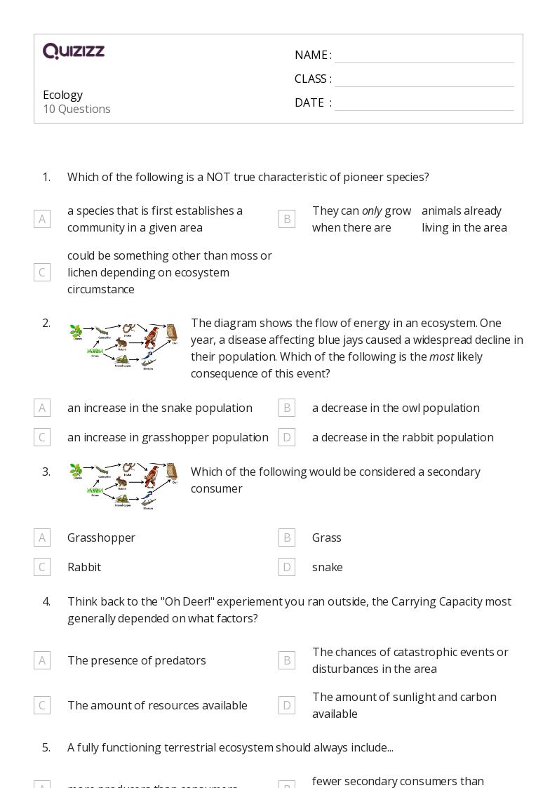 50+ ecology worksheets for 10th Grade on Quizizz Free & Printable