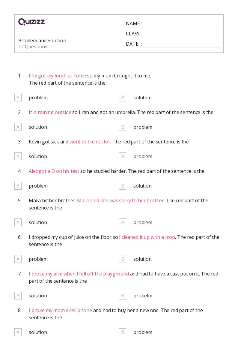 50+ Identifying Problems and Solutions in Reading worksheets for 3rd Class on Quizizz Free