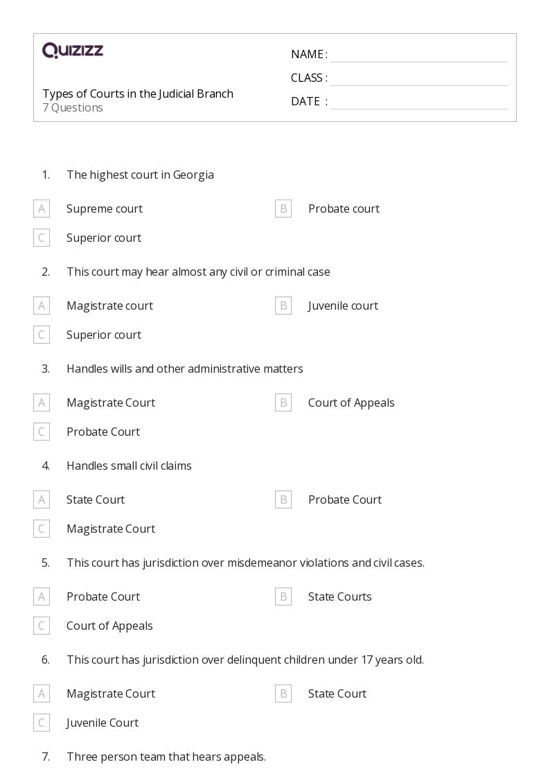50+ the judicial branch worksheets for 8th Class on Quizizz Free & Printable