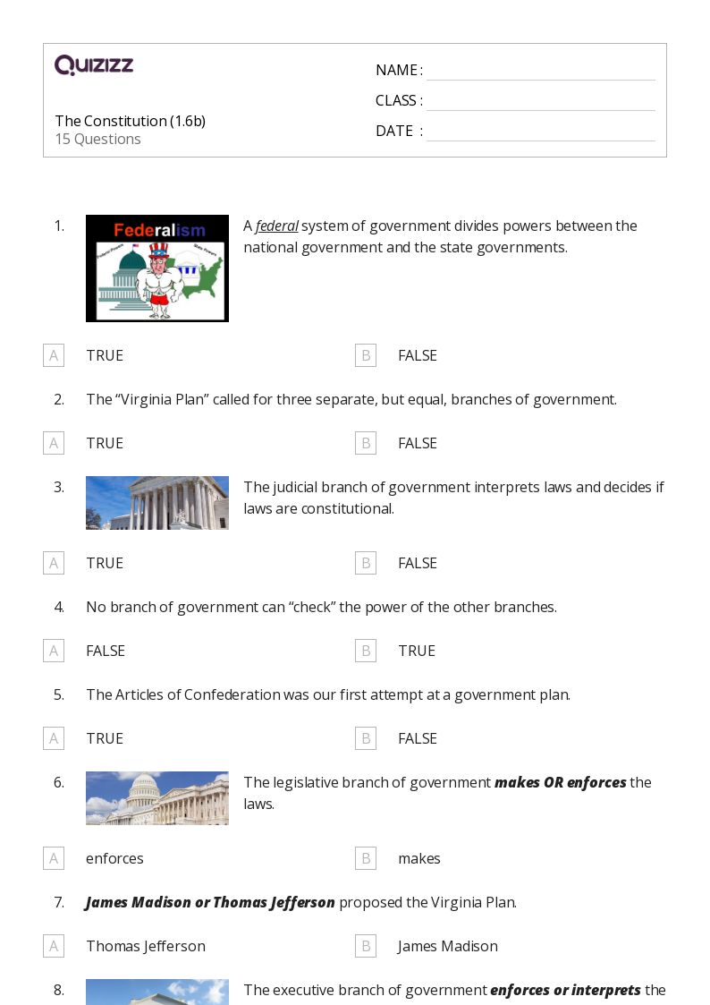 50+ the constitution worksheets for 6th Grade on Quizizz Free & Printable