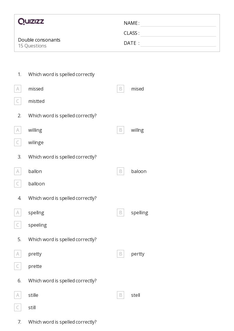 50+ Double Consonants worksheets for 2nd Class on Quizizz Free