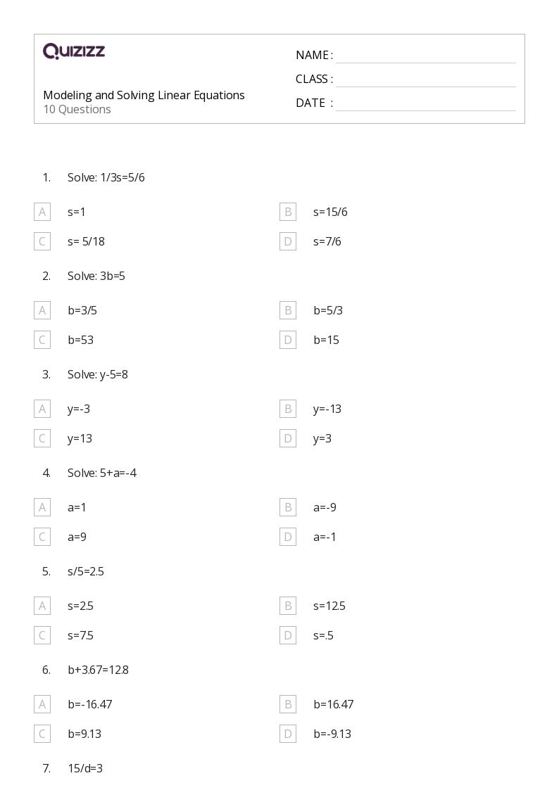 50+ Linear Equations worksheets for 6th Grade on Quizizz Free & Printable