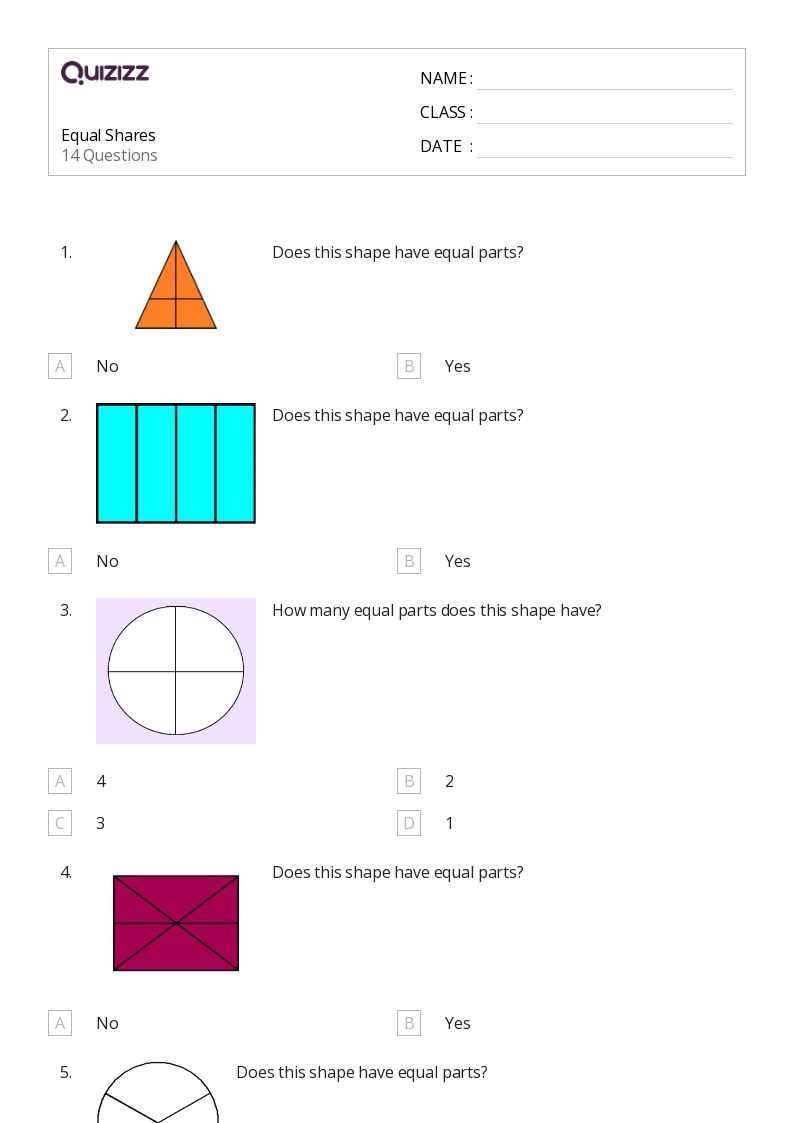 50+ Equal Shares worksheets for 2nd Class on Quizizz | Free & Printable