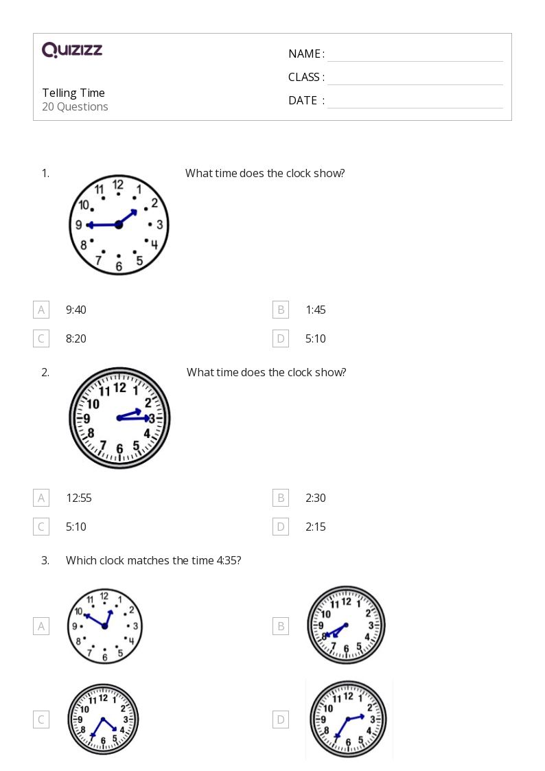 50+ Time worksheets for 2nd Class on Quizizz Free & Printable
