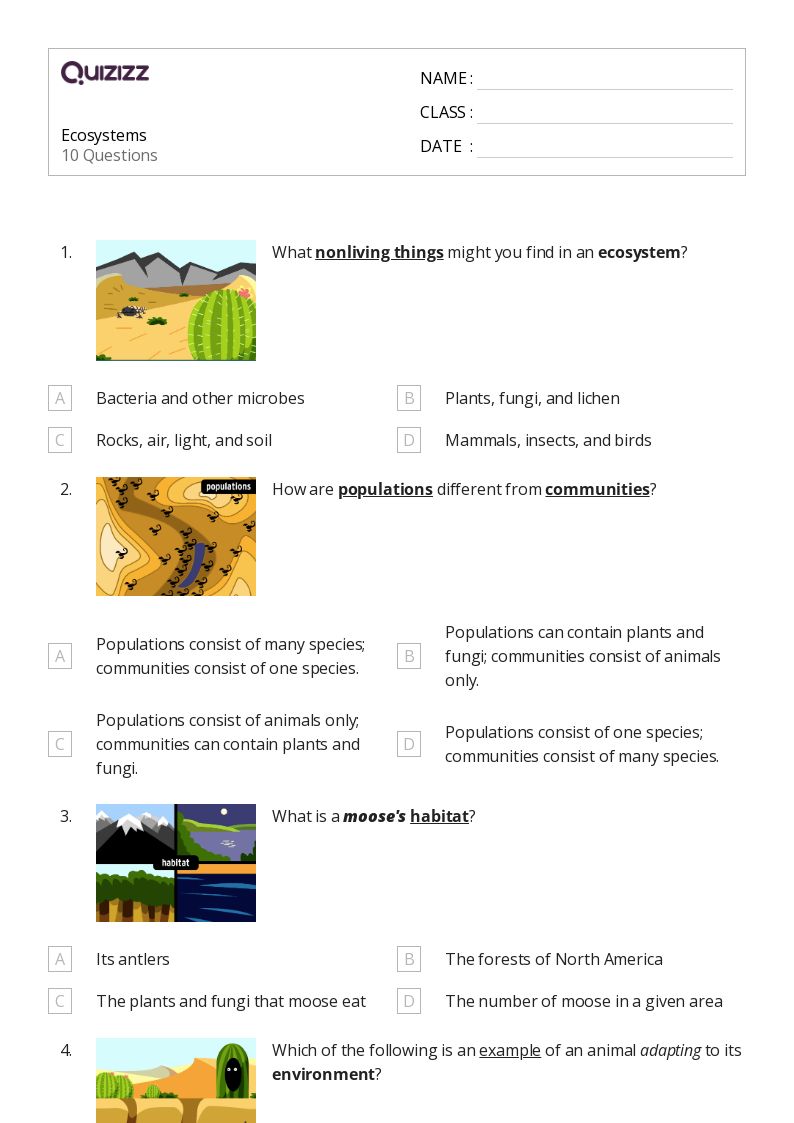50+ Ecosystems worksheets for 6th Grade on Quizizz Free & Printable