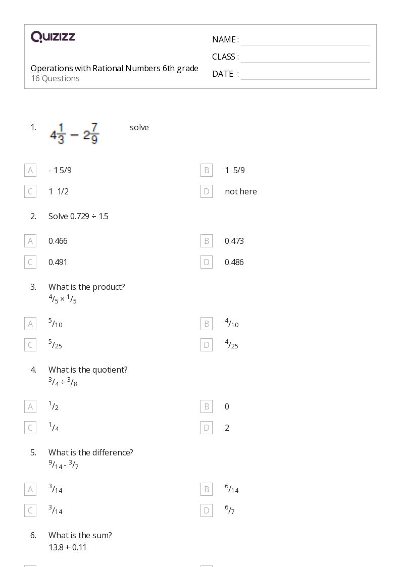 50+ Operations With Rational Numbers worksheets for 4th Grade on