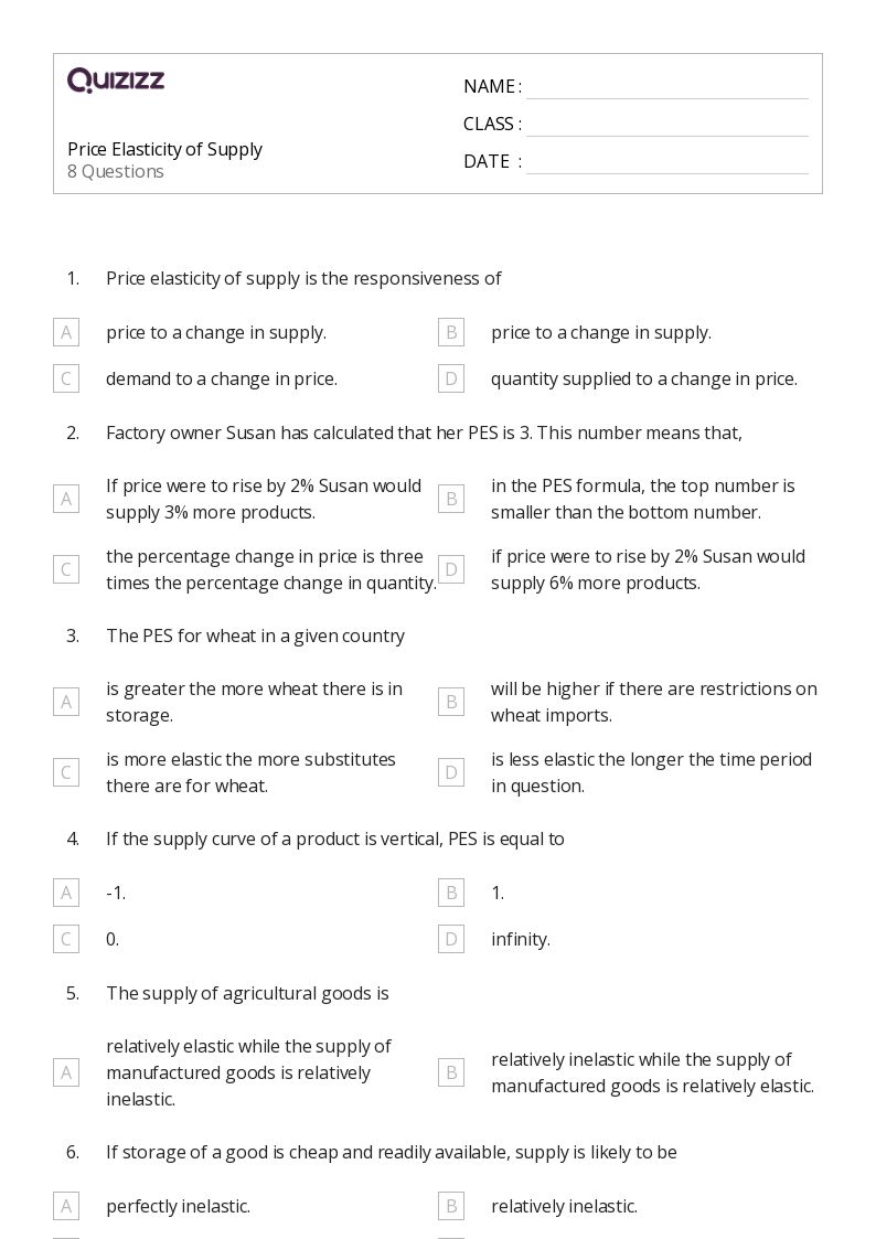 50+ demand and price elasticity worksheets for 11th Class on Quizizz Free & Printable