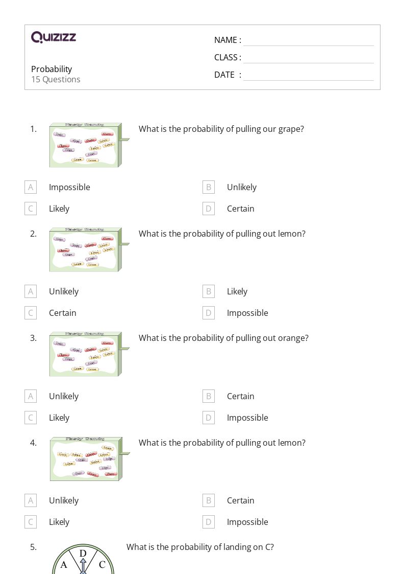 50+ Probability worksheets for 2nd Grade on Quizizz Free & Printable