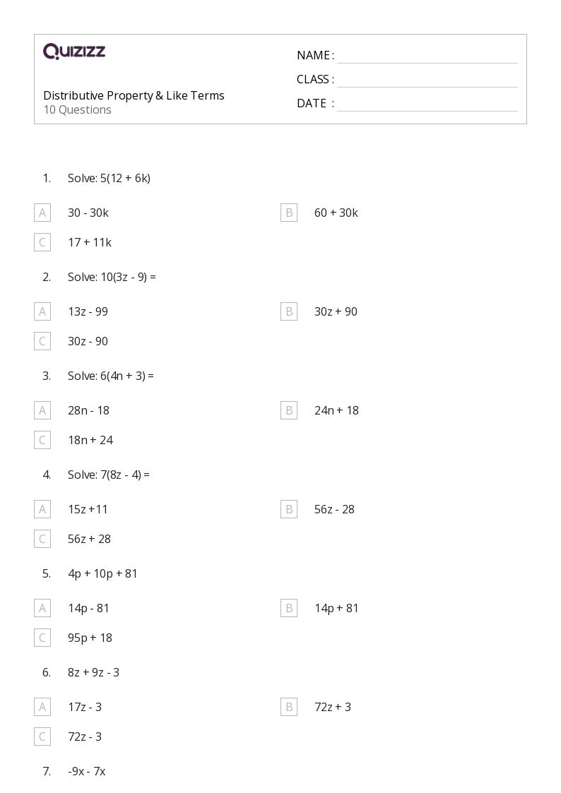 50+ distributive property worksheets on Quizizz Free & Printable