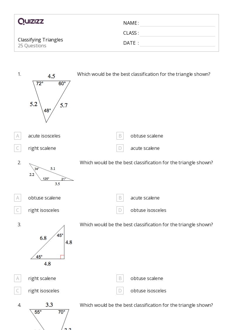 50+ Classifying Triangles worksheets on Quizizz Free & Printable