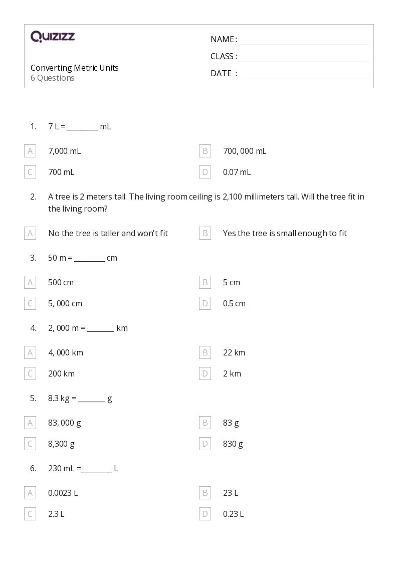 50+ Converting Metric Units worksheets for 5th Grade on Quizizz | Free
