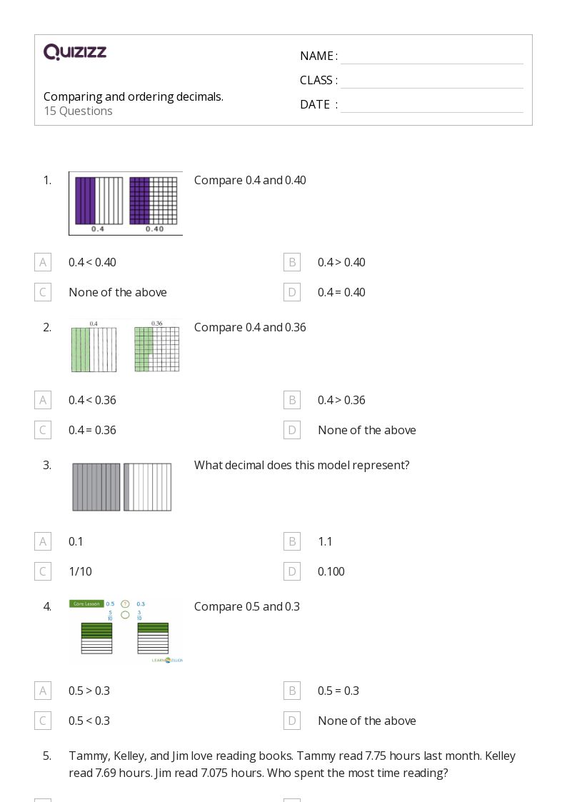 50+ Ordering Decimals worksheets for 4th Grade on Quizizz Free