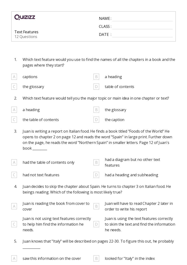 50+ Using Text Features worksheets for 4th Grade on Quizizz Free & Printable