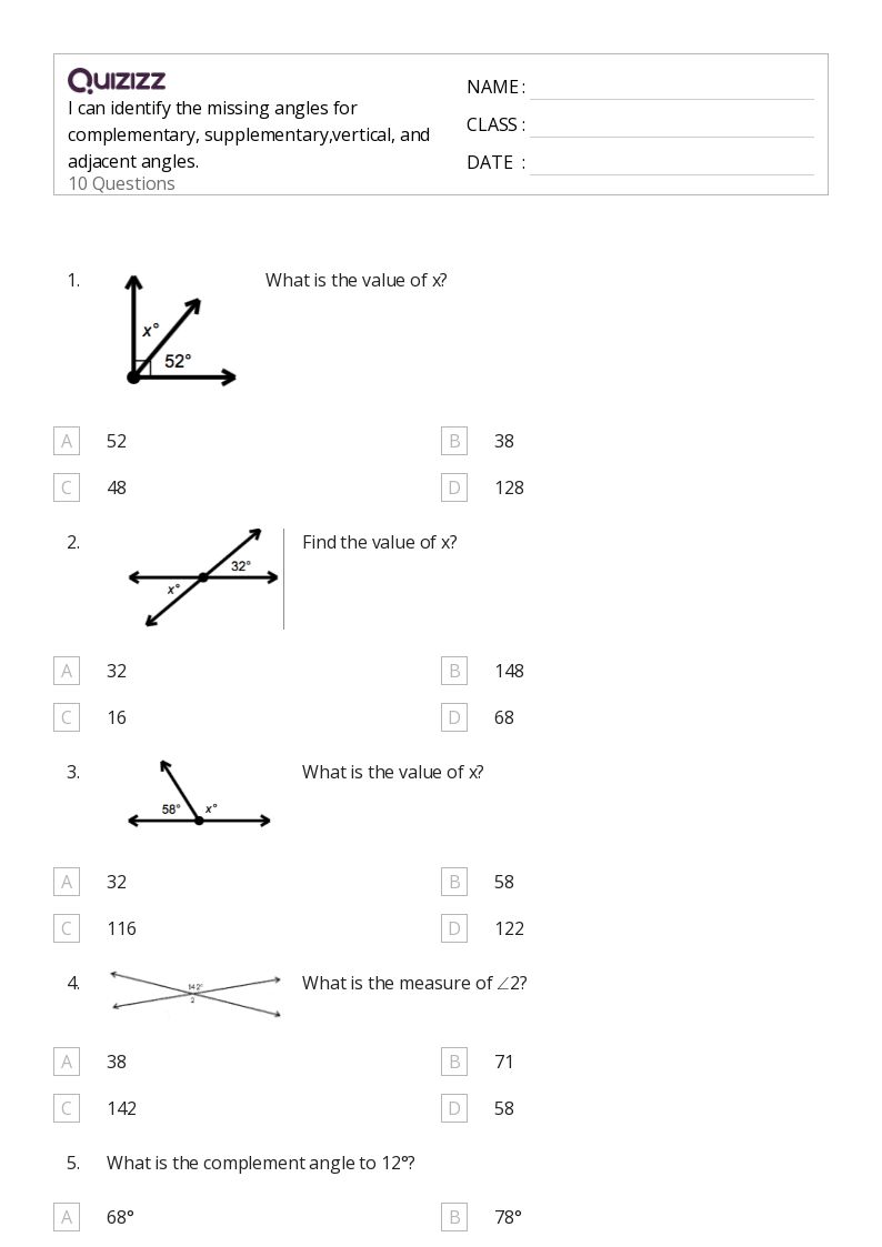 50+ Complementary, Supplementary, Vertical, and Adjacent Angles