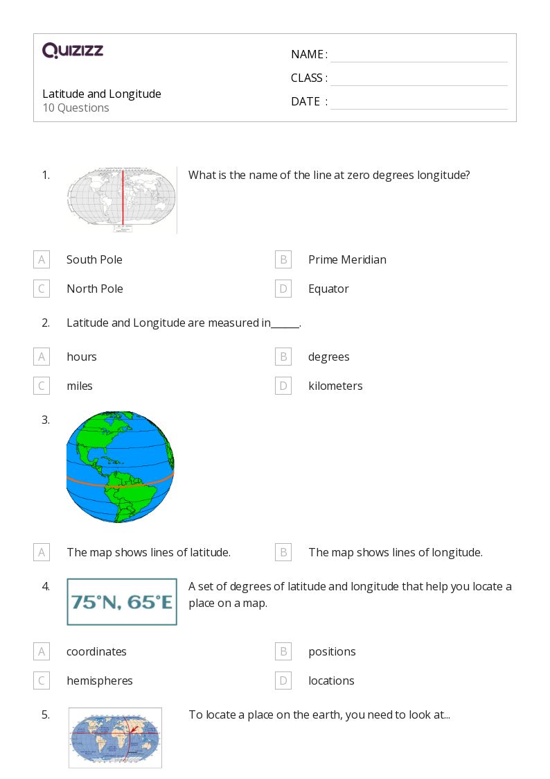 50+ latitude and longitude worksheets for 5th Grade on Quizizz Free & Printable