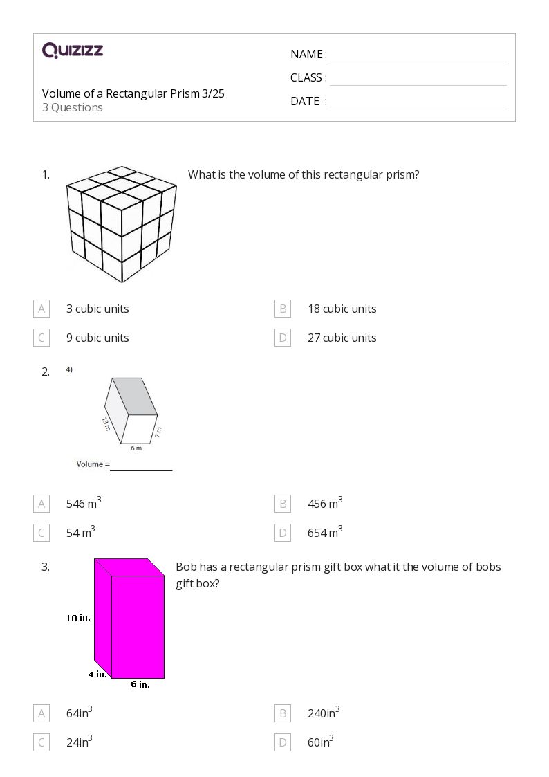50+ Volume of a Rectangular Prism worksheets for 7th Year on Quizizz Free & Printable
