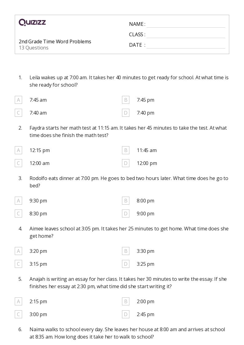 50+ Time Word Problems worksheets for 3rd Grade on Quizizz Free