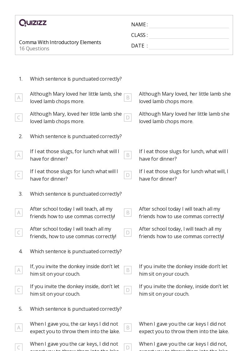 50+ Commas With Nonrestrictive Elements worksheets for 8th Grade on Quizizz Free & Printable