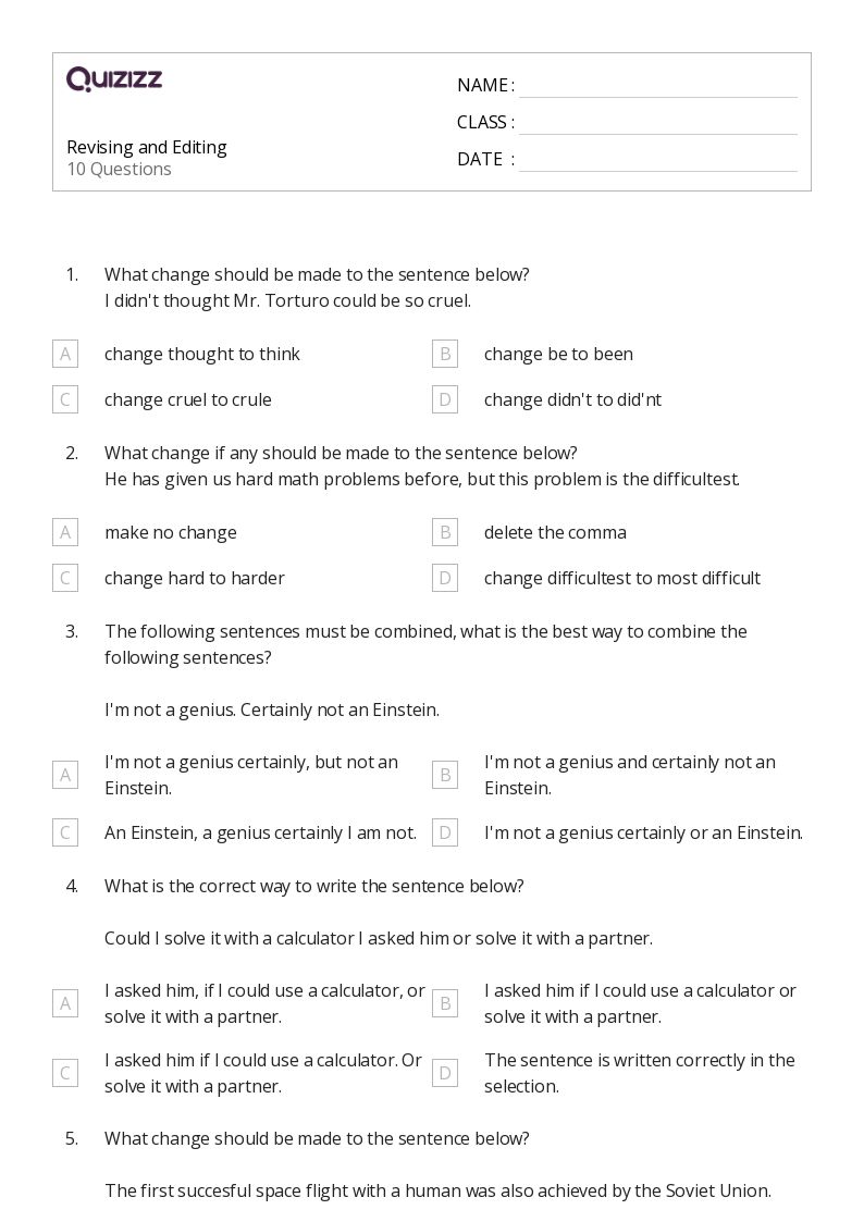 50+ Editing worksheets for 4th Grade on Quizizz Free & Printable