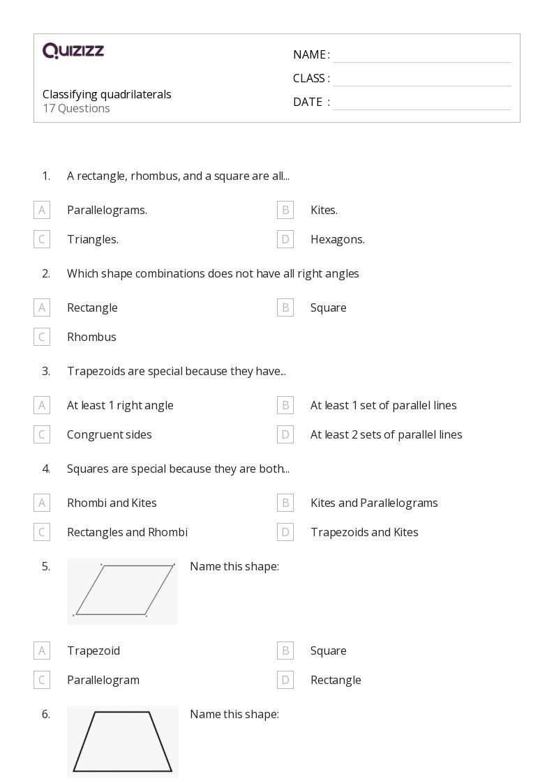 50+ Classifying Quadrilaterals worksheets for 4th Grade on Quizizz