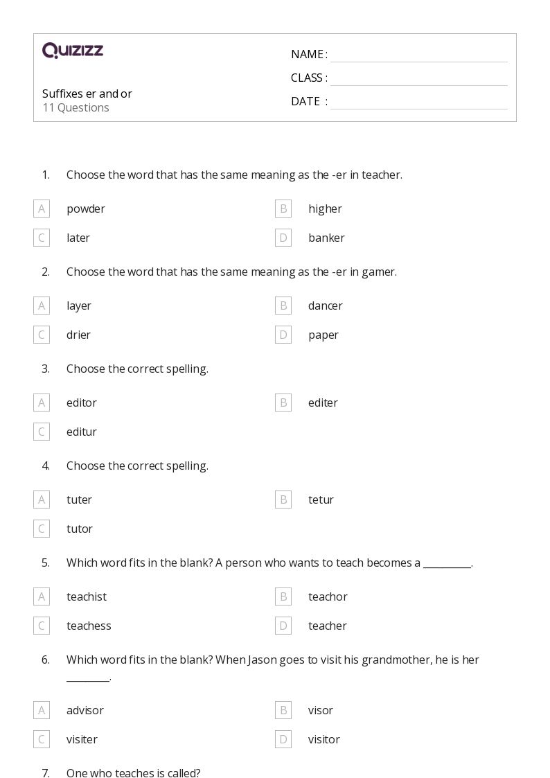 50+ Suffixes worksheets for 1st Class on Quizizz Free & Printable
