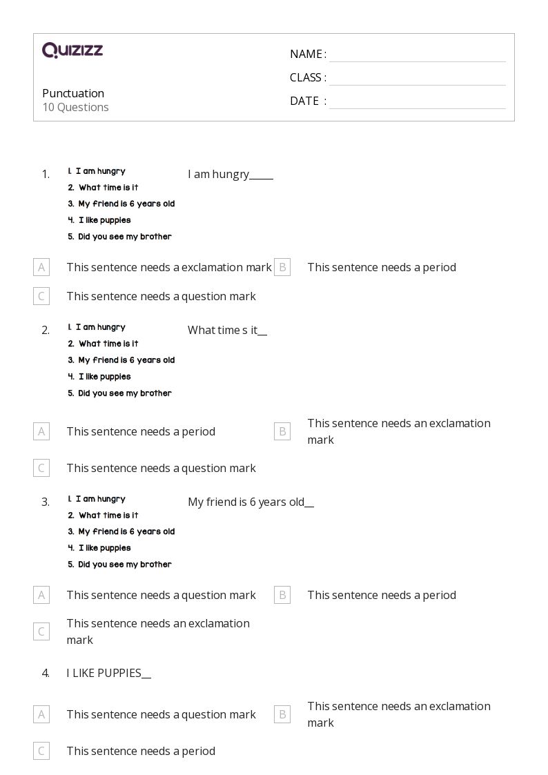 50+ Punctuation worksheets for 2nd Grade on Quizizz Free & Printable