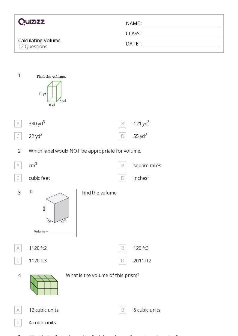 50+ Volume worksheets for 6th Grade on Quizizz Free & Printable