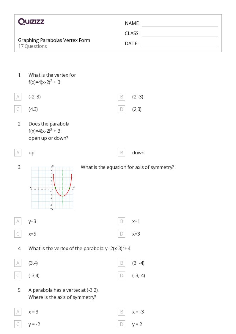 50+ graphing parabolas worksheets for 8th Grade on Quizizz Free & Printable