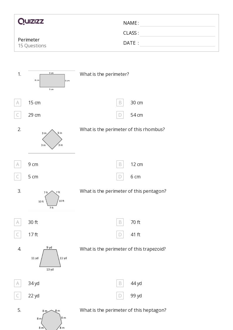 50+ Perimeter worksheets for 3rd Grade on Quizizz Free & Printable