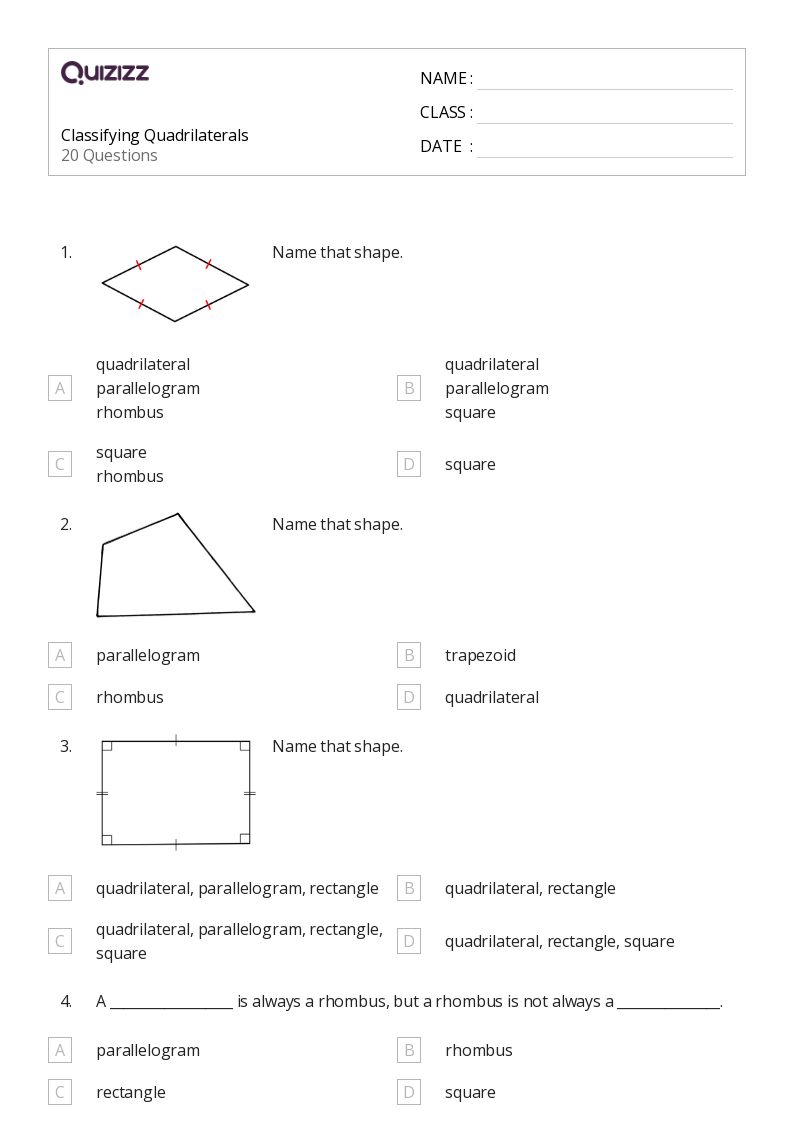 50+ Classifying Quadrilaterals worksheets for 5th Grade on Quizizz Free & Printable