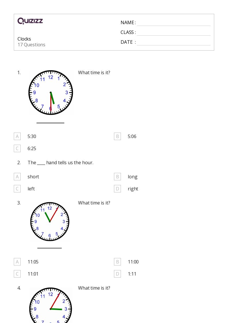 50+ Time to the Quarter Hour worksheets for 2nd Grade on Quizizz Free