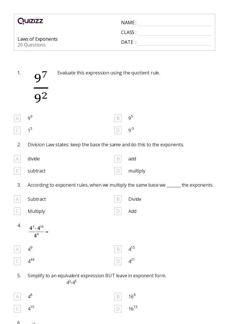 50+ Exponents worksheets for 8th Grade on Quizizz | Free & Printable