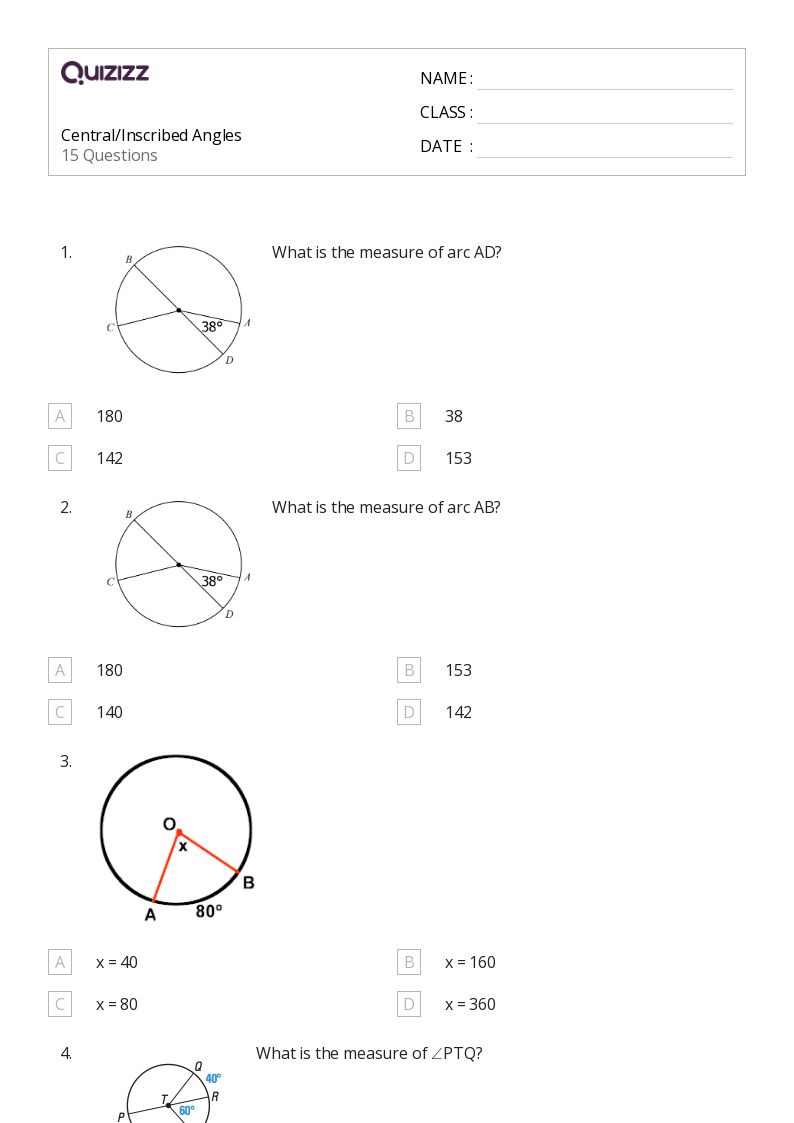 50+ inscribed angles worksheets for Grade 11 on Quizizz Free & Printable